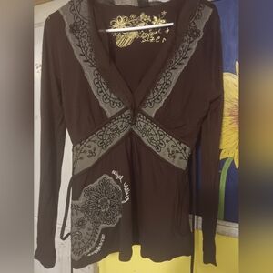 NWOT Desigual VNT Flowy Lace Pathchwork Beaded Embroidered Top. M